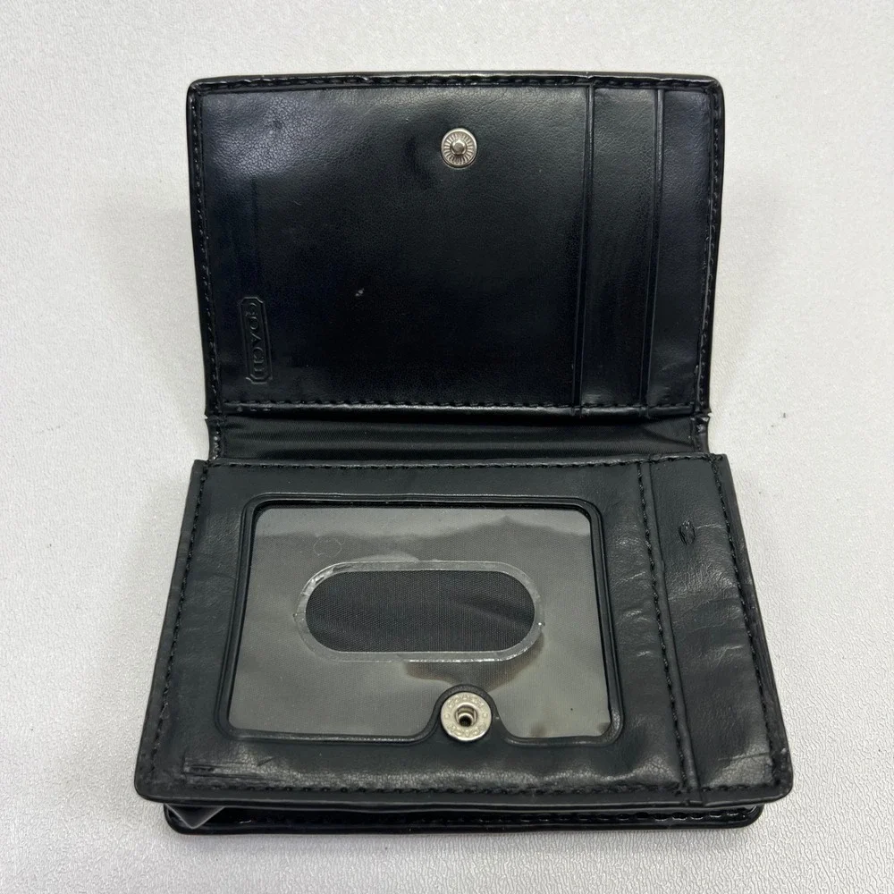 Coach Wallet Card Holder Black Patent Leather Bifold Monogram Coin Purse Y2k